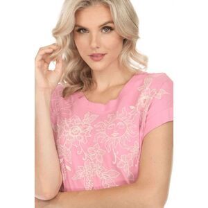 Johnny Was embroidered pink t shirt top sun flowers Sz M boho Addison JWLA